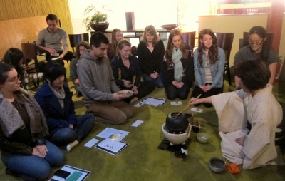 A lesson on basic Japanese tea ceremony provided to the TeaCal students. 